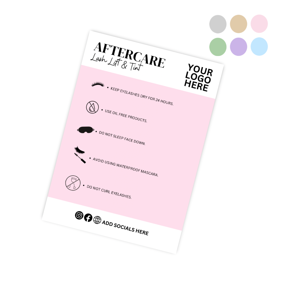 Client Lash Lift & Tint Beauty Aftercare Cards
